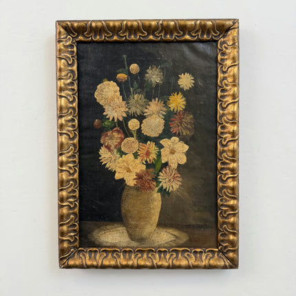19th Century Antique Floral Still Life Oil Painting "Wooden Frame" Small Art Holland Art Shop