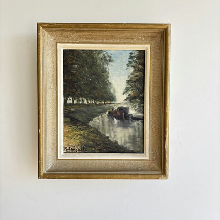 Expressive Landscape Oil Painting "River Boat" Timeless Small Art Holland Art Shop