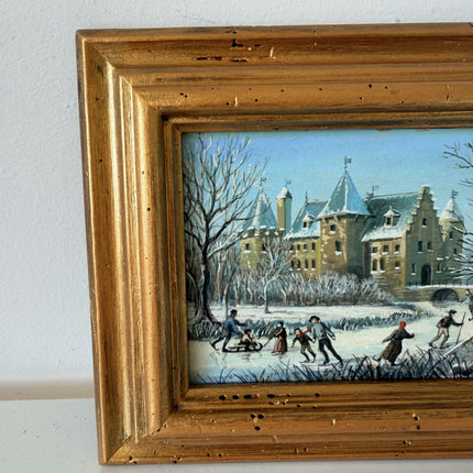 Striking Oil Painting Winter Landscape "Winter Playtime" Authentic Small Art
