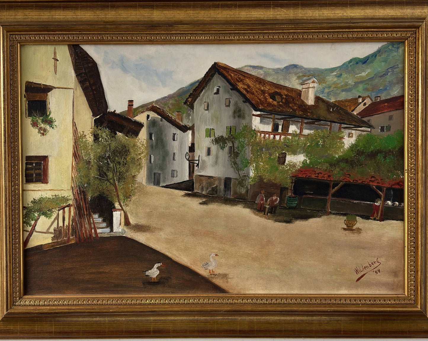 Classic Oil Painting Cityscape "Grazing Geese" Traditional Large Art