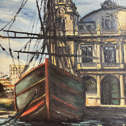Handcrafted Harbor Scene Oil Painting "Docked Gondola" Original Art Holland Art Shop