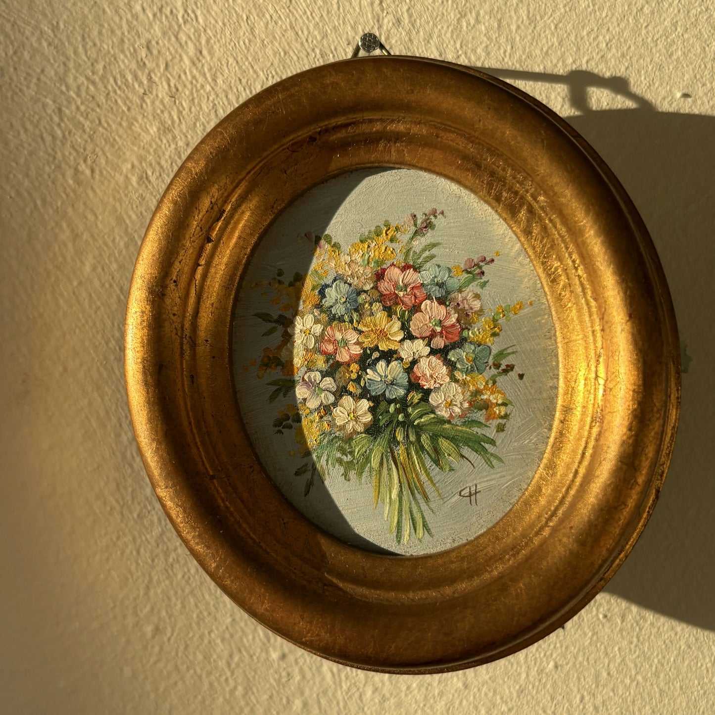 Fine Flowery Still Life Oil Painting "Flower Bouquet" Marvelous Small Artwork