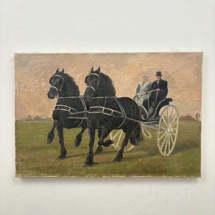 Rustic Farm Oil Painting "Black Horses" Original Artwork Holland Art Shop