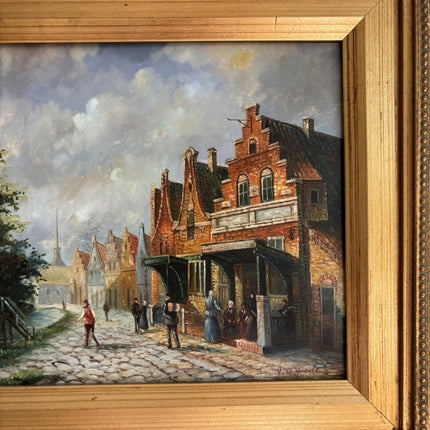 Rustic Cityscape Oil Painting "Gilded Frame" Authentic Small Art Holland Art Shop