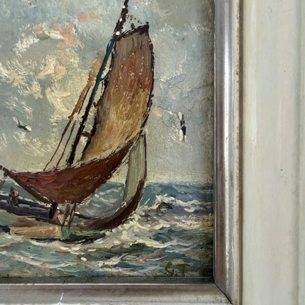 Traditional Seascape Oil Painting "Sailing Boat" Detailed Small Artwork Holland Art Shop