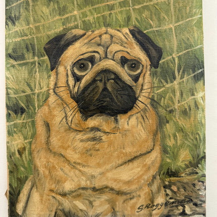 Timeless Animals Oil Painting "Pug in Grass" Classic Small Artwork Holland Art Shop