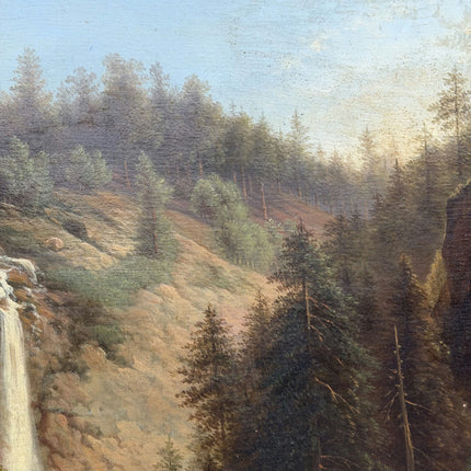 19th Century Antique Landscape Oil Painting "Waterfall Cliff" Art Holland Art Shop