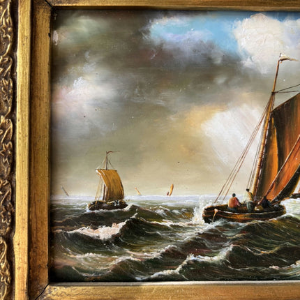 Original Oil Painting Seascape "Sailing Vessels" Expressive Small Artwork Holland Art Shop