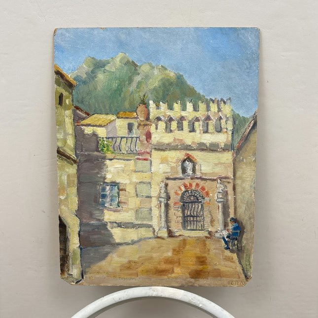 Vintage Cityscape Oil Painting "Arched Gate" Rustic Italian Artwork Holland Art Shop