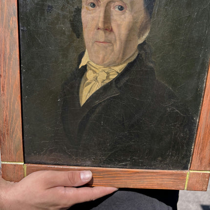 19th Century Antique Portrait Oil Painting "Man Holding Painting" French Art Holland Art Shop