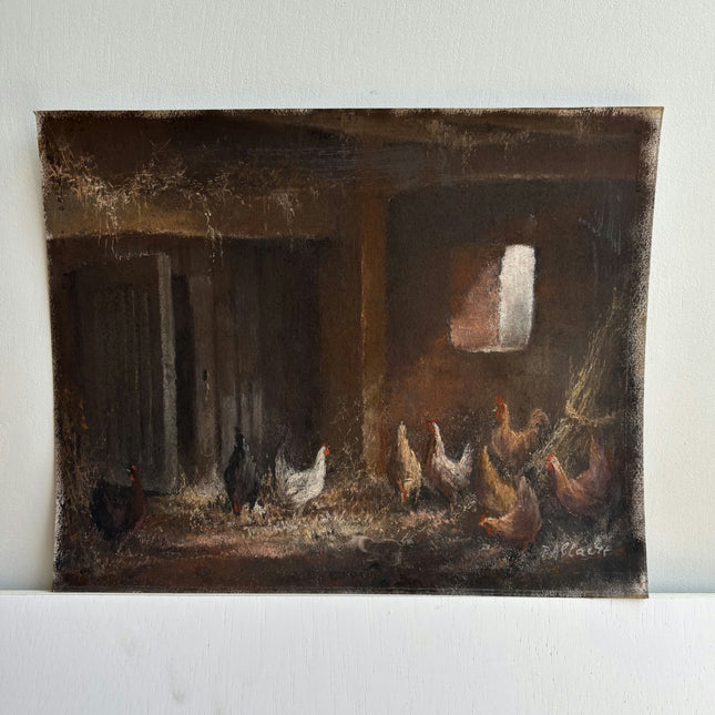 Timeless Animals Pastel "Group Chickens" Elegant Small Artwork Holland Art Shop