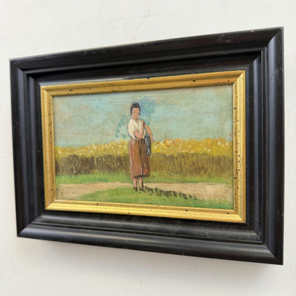 Authentic Portrait Oil Painting "Woman Gardener" Original Small Art Holland Art Shop