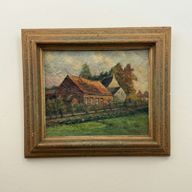 Traditional Scenery Oil Painting "Thatched Cottage" Vintage Artwork Holland Art Shop
