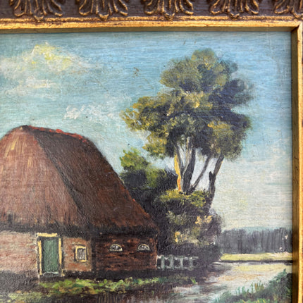 Handcrafted Farm Oil Painting "Thatched Cottage" Rustic Small Art Holland Art Shop