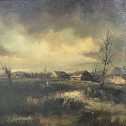 Expressive Interior Oil Painting "Rural Village" Vintage Large Artwork Holland Art Shop