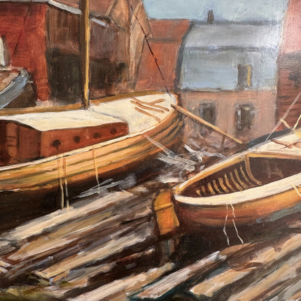 Expressive Harbor Scene Oil Painting "Rowboats Dock" Refined Artwork Holland Art Shop