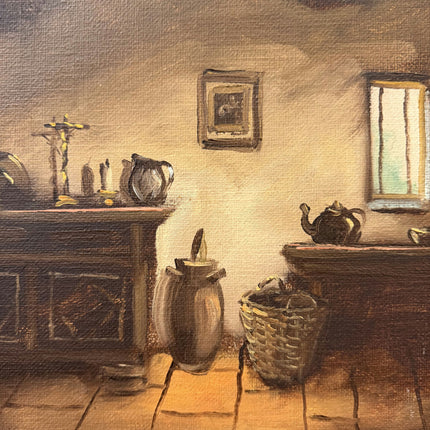 Elegant Interior Oil Painting "Wicker Basket" Authentic Small Art Holland Art Shop