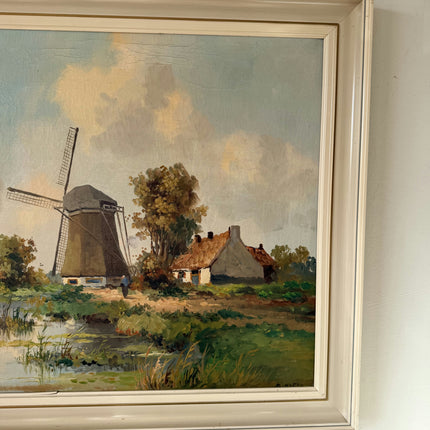 Figurative Oil Painting Landscape "Windmill Scene" Antique Large Art Holland Art Shop