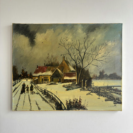 Handcrafted Winter Landscape Oil Painting "Snowy Farmhouse" Original Art Holland Art Shop