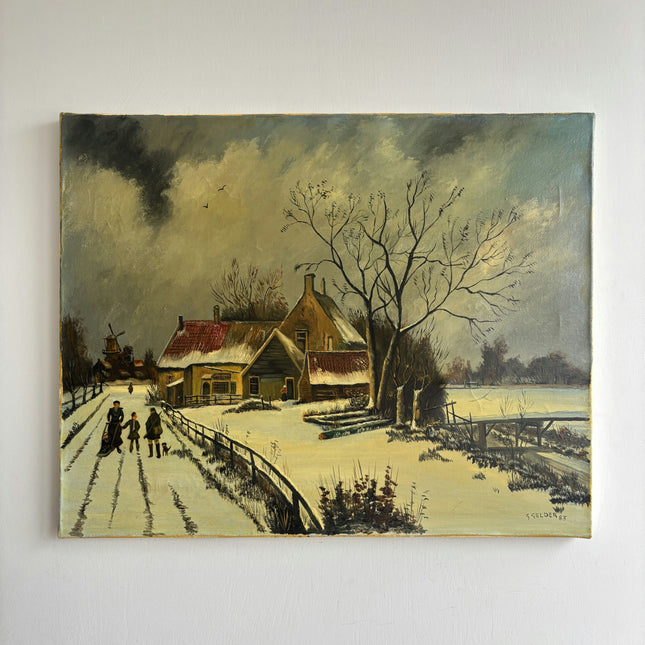 Handcrafted Winter Landscape Oil Painting "Snowy Farmhouse" Original Art Holland Art Shop