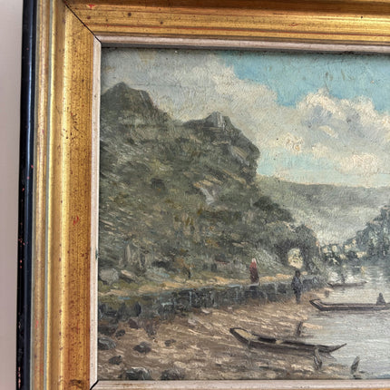 Authentic Landscape Oil Painting "River Boats" Elegant Small Art Holland Art Shop