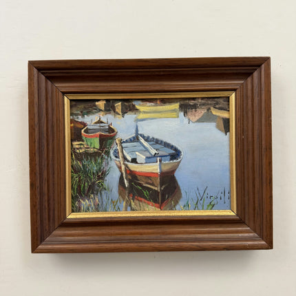 Elegant Harbor Scene Oil Painting "Two Boats" Traditional Small Art Holland Art Shop