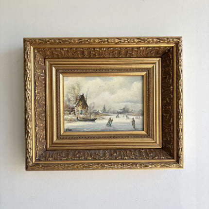 Original Winter Landscape Oil Painting "Gilded Frame" Elegant Small Art Holland Art Shop