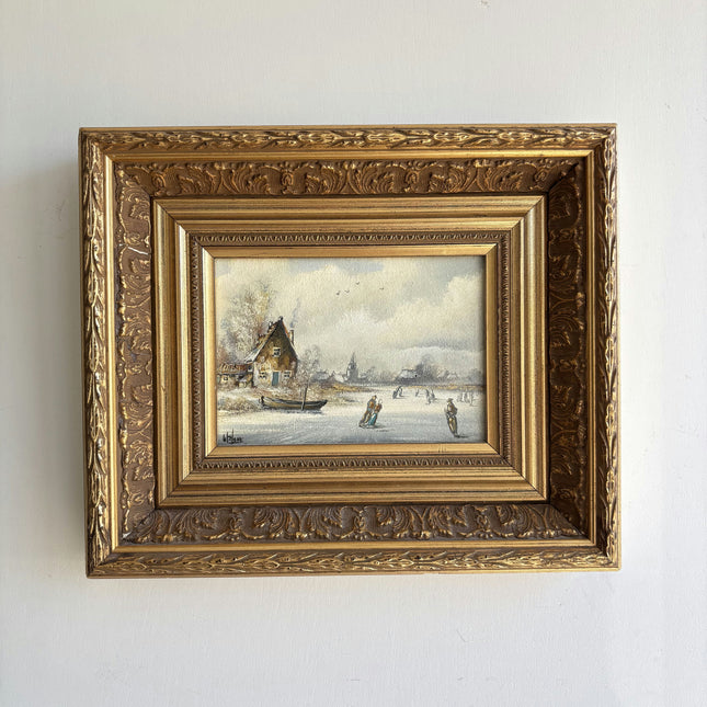 Original Winter Landscape Oil Painting "Gilded Frame" Elegant Small Art Holland Art Shop