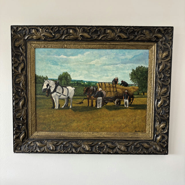 Refined Farm Oil Painting "White Horse" Vintage Artwork Holland Art Shop