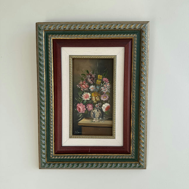 Vintage Floral Still Life Oil Painting "Floral Vase" Rustic Small Art Holland Art Shop