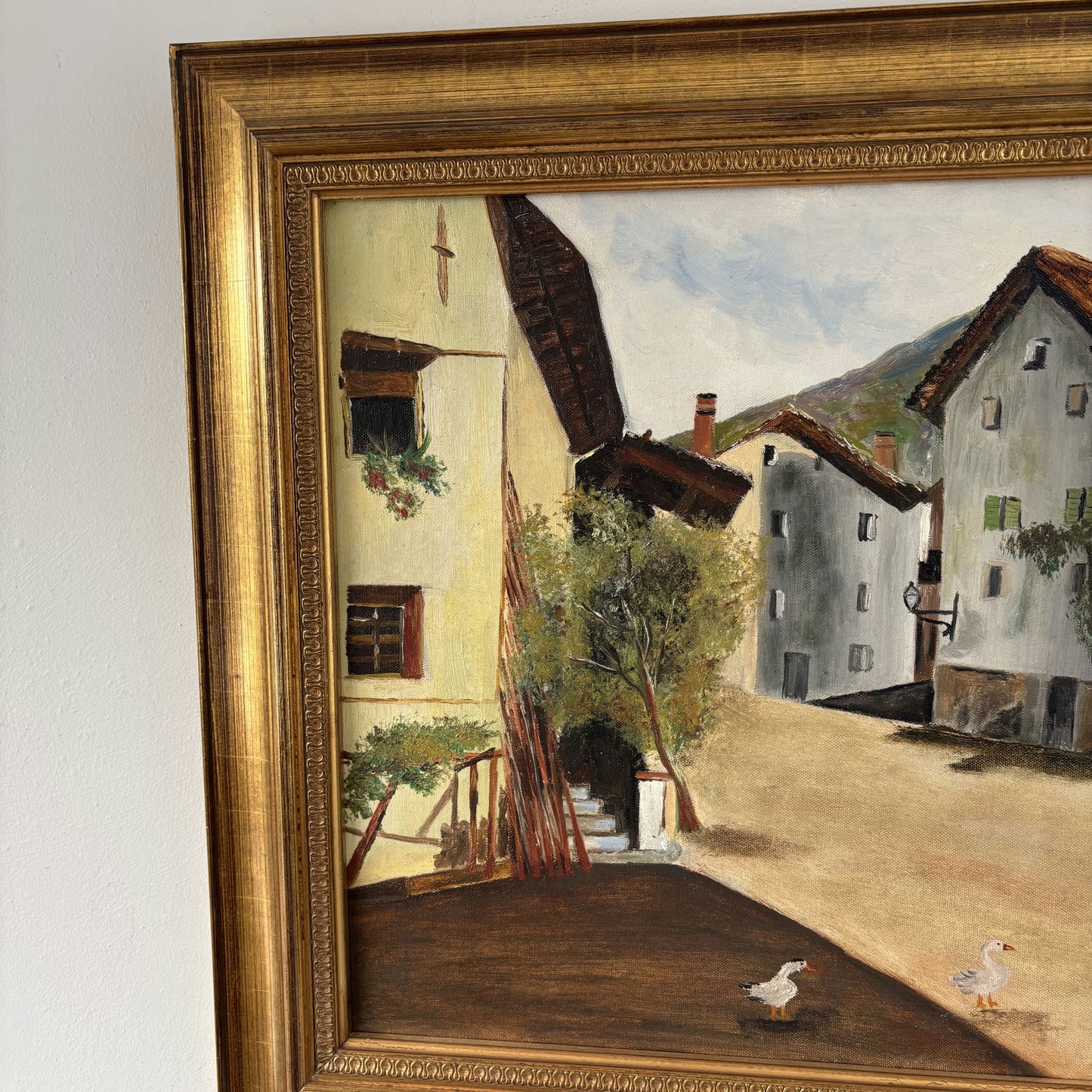 Classic Oil Painting Cityscape "Grazing Geese" Traditional Large Art