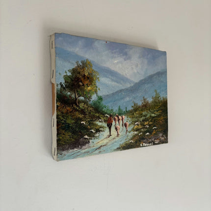 Handcrafted Landscape Oil Painting "Shepherd Walking" Detailed Small Art Holland Art Shop