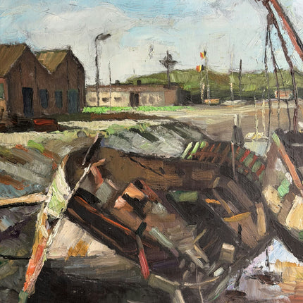 Timeless Harbor Scene Oil Painting "Fishing Boat" Authentic Large Art Holland Art Shop