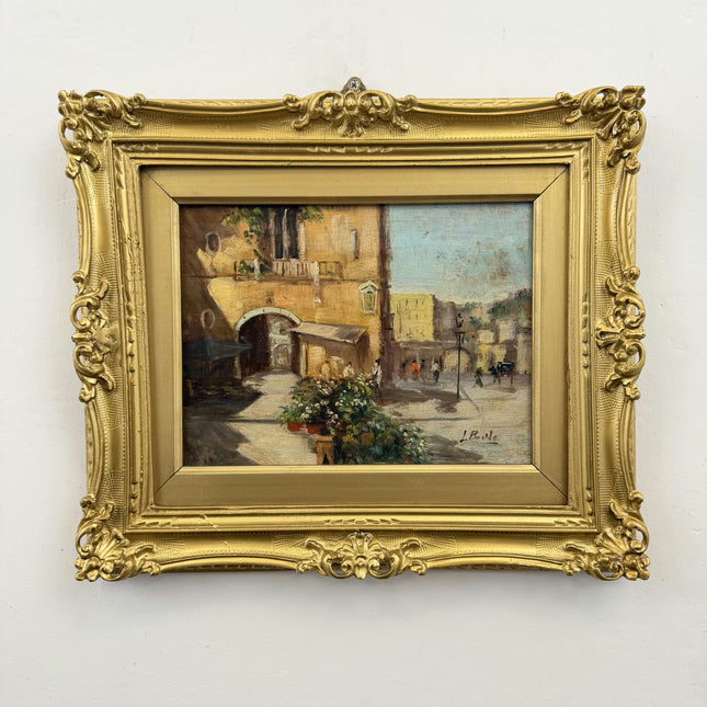 Original Cityscape Oil Painting "Gold Frame" Vintage Small Art Holland Art Shop