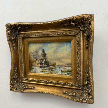 Handcrafted Winter Landscape Oil Painting "Gilded Frame" Timeless Small Art Holland Art Shop