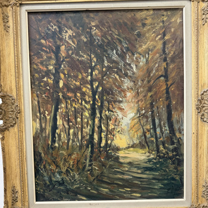 1879 Antique Landscape Oil Painting "Autumn Trees" Artwork Holland Art Shop