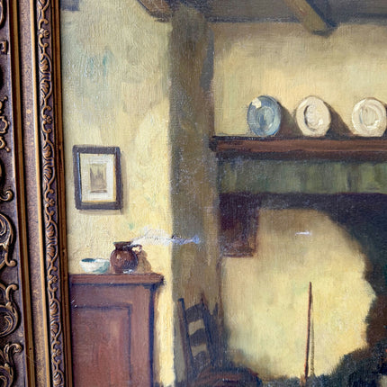 Remarkable Oil Painting Interior "Kitchen Waitress" Handcrafted Medium Artwork Holland Art Shop