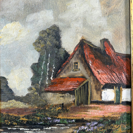 Traditional Landscape Oil Painting "Red Roofed House" Authentic Small Artwork Holland Art Shop