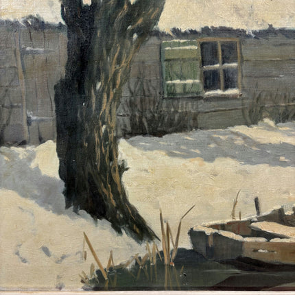 Refined Winter Landscape Oil Painting "Snowy Boat" Vintage Dutch Art Holland Art Shop