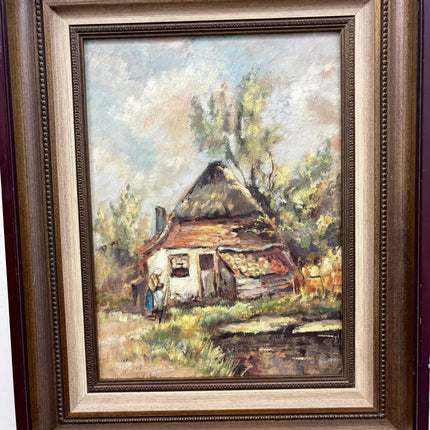 Handcrafted Landscape Oil Painting "Thatched Cottage" Vintage Art Holland Art Shop