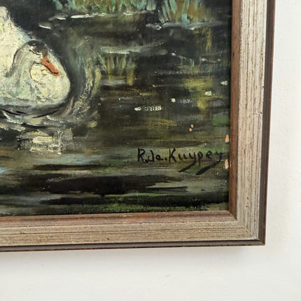Authentic Animals Oil Painting "White Ducks" Expressive Small Artwork Holland Art Shop