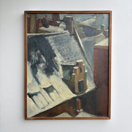 Vintage Cityscape Oil Painting "Snowy Roof" Authentic Artwork Holland Art Shop