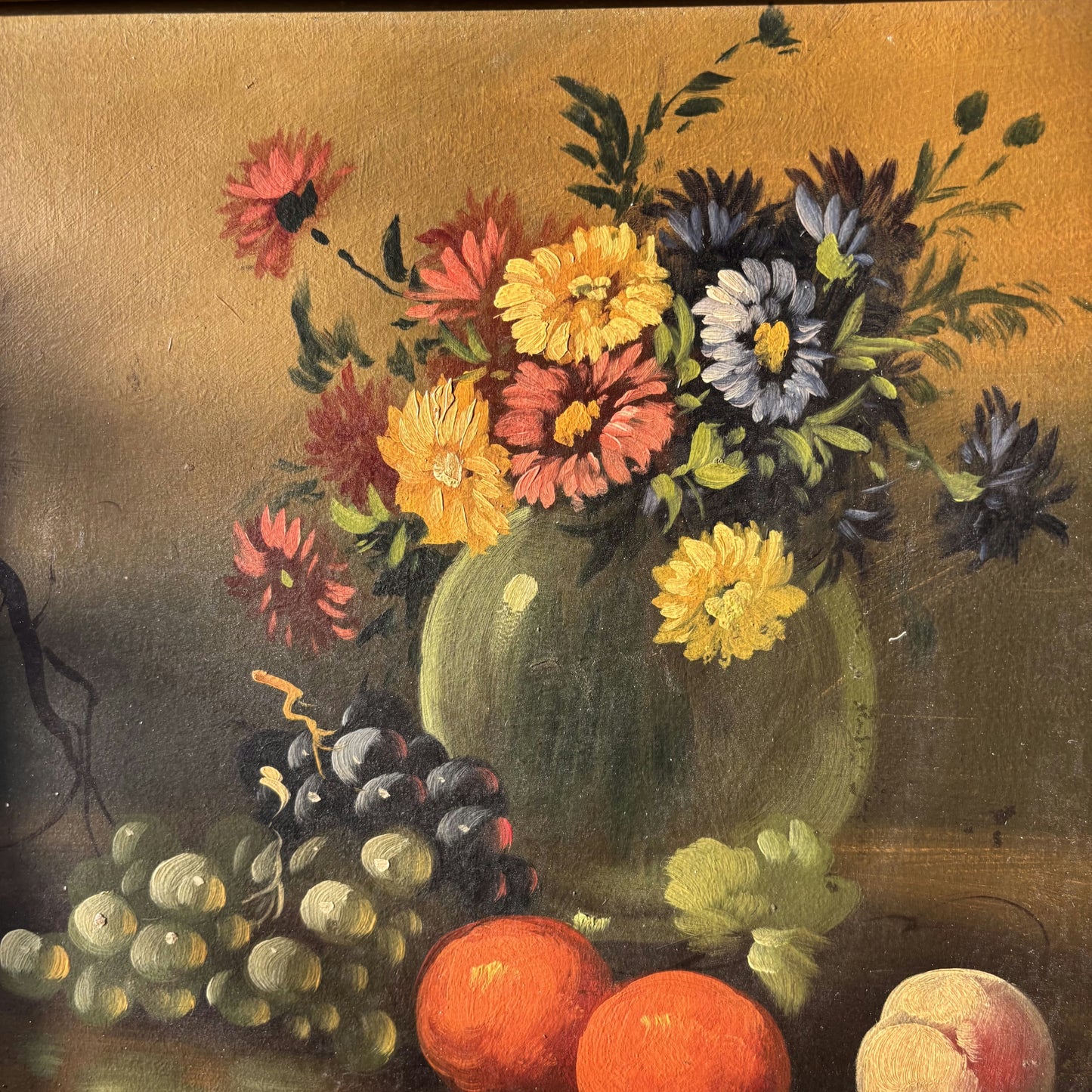 Antique Flowery Still Life Oil Painting "Fruit Arrangement" Refined Medium Art