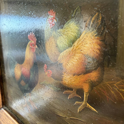 Refined Oil Painting Animals "Colorful Roosters" Striking Small Art