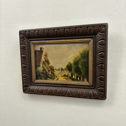 Expressive Landscape Oil Painting "Wooden Frame" Handcrafted Small Artwork Holland Art Shop