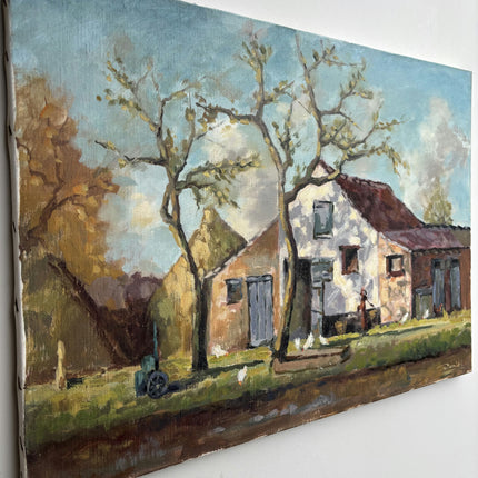 Detailed Farm Oil Painting "White Cottage" Original Art Holland Art Shop
