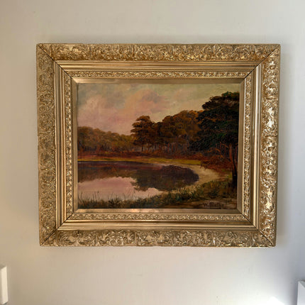 19th Century Oil Painting Landscape "Reflective Pond" Medium Art Holland Art Shop