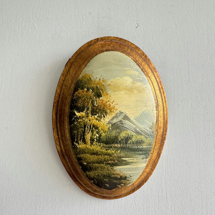 Rustic Landscape Oil Painting "Oval Frame" Vintage Small Artwork Holland Art Shop