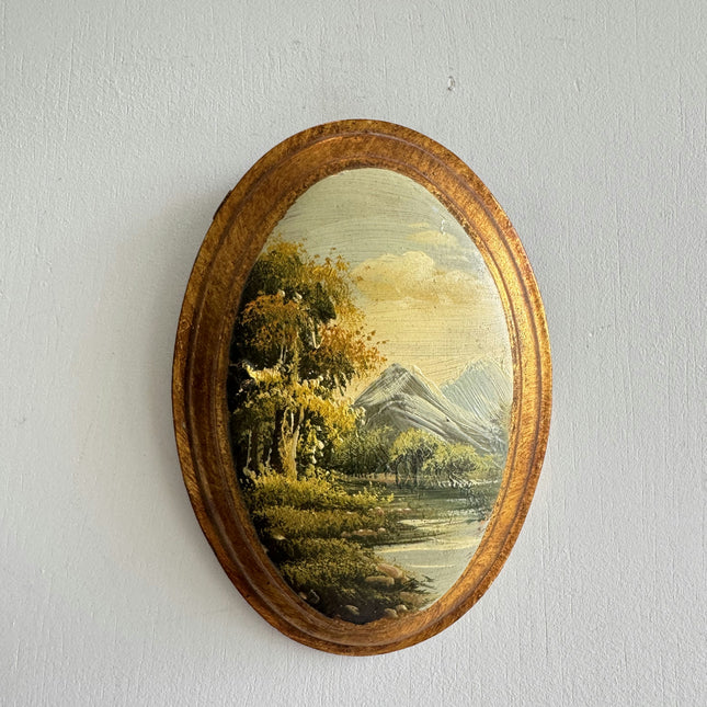 Rustic Landscape Oil Painting "Oval Frame" Vintage Small Artwork Holland Art Shop