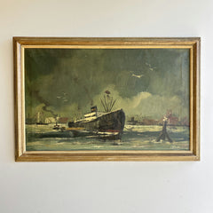 Timeless Harbor Scene Oil Painting "Cargo Ship" Original Belgique Art Holland Art Shop